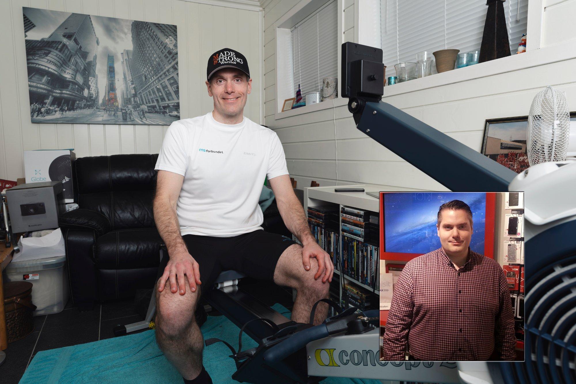Man on Rower with Before Photo of when he did not row